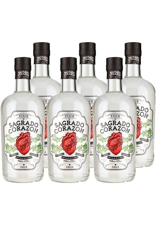 6x Pisco Sagrado Corazon 40º Transparente 750cc