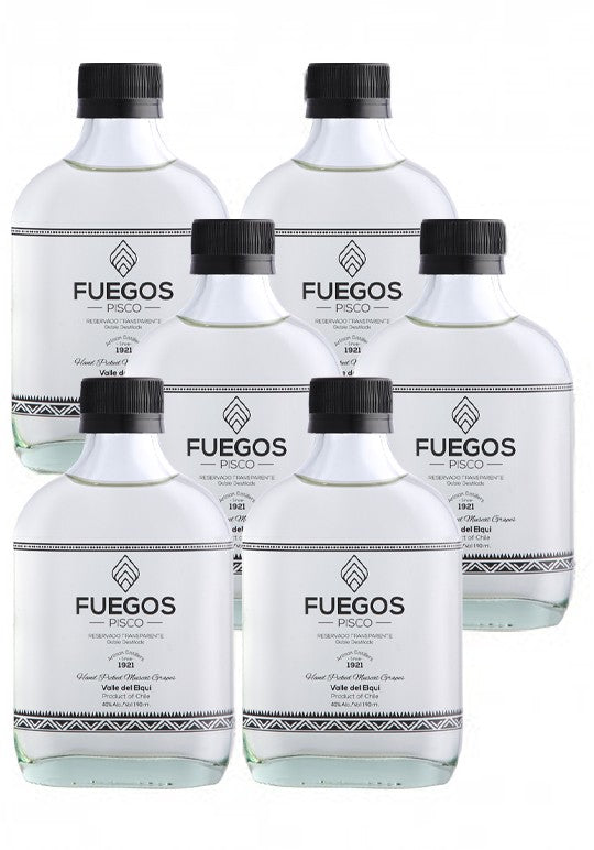 6x Pisco Fuegos 40º Petaca Transparente 190cc