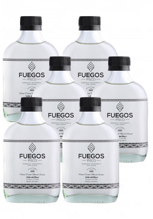 6x Pisco Fuegos 40º Petaca Transparente 190cc