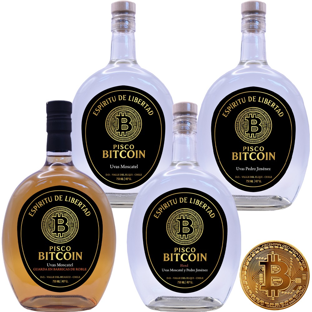 Pack Familia Pisco Bitcoin 40° 750cc + Moneda Bitcoin de Regalo