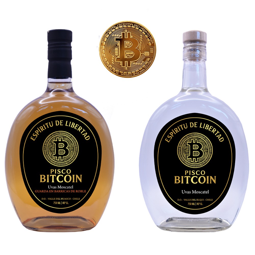 Pisco Bitcoin 40° Moscatel Envejecido y Moscatel 750cc + Moneda