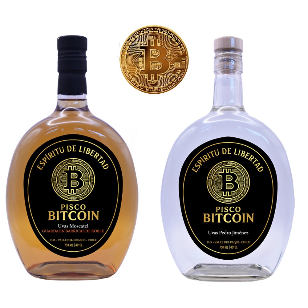 Pisco Bitcoin 40° Moscatel Envejecido y Pedro Jiménez 750cc + Moneda
